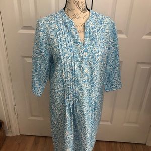 100 % linen turquoise blue/white dress
